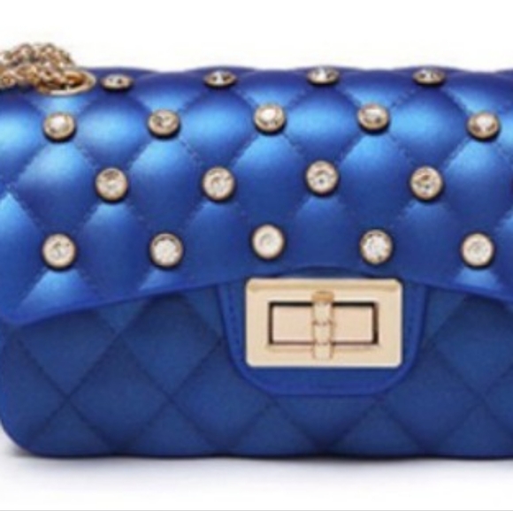 UNBRANDED Handbags - JEWELED QUILTED JELLY CLUTCH WITH GOLD CHAIN